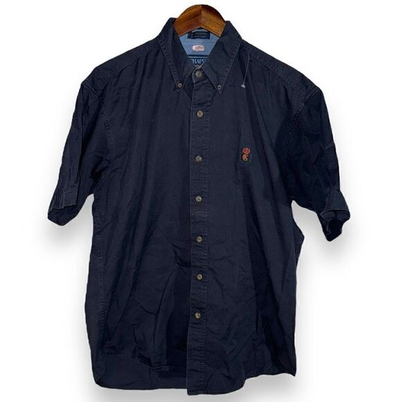 90s Chaps Ralph Lauren Crest Navy S/S Button Down Shirt M - Picture 1 of 8